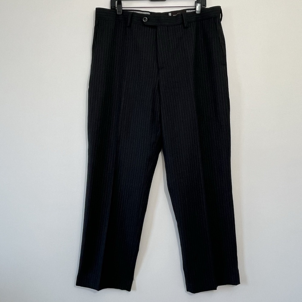 Black Brown 1826 Men's Charcoal Gray Plaid 100%Wool Dress Pants Sz 36X30 $98